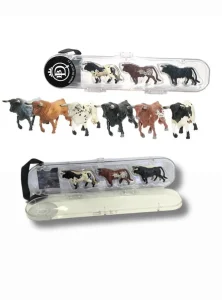 Case with 6 mini fighting bulls toys