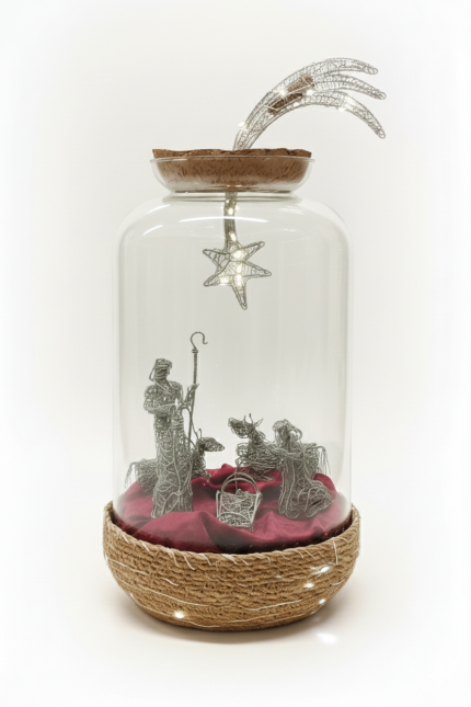 Handcrafted Wire Nativity Scene in Glass Dome